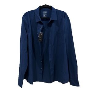 Men's FLX Button Down Blue‎ Xxl 2XL SLIM URBAN Long Sleeve Collar